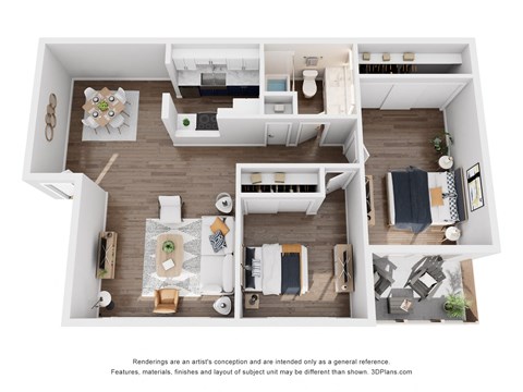 Floor plan for 2 beds, 1 bath, 801 sqft